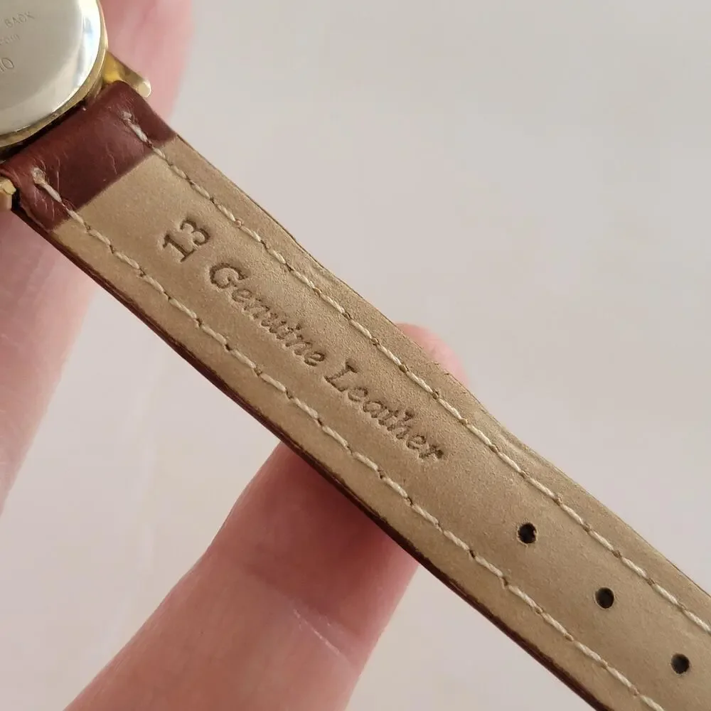 Timex Womens Watch Cream Dial Gold Case Brown Leather Strap Quartz Analog